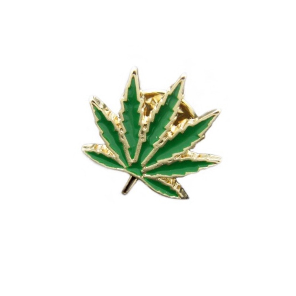Green and Gold Hemp Leaf Pin